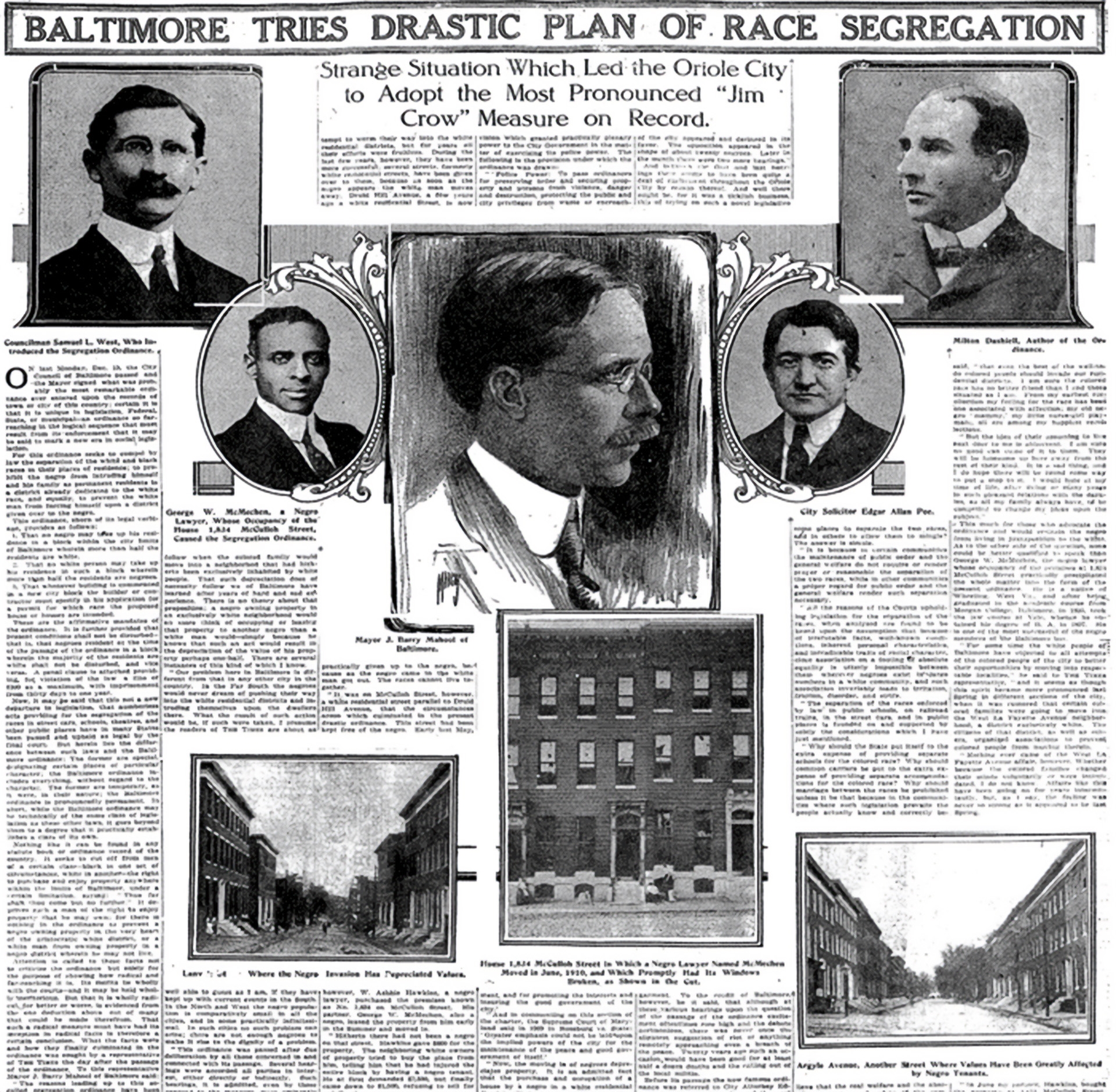 In 1910, Baltimore adopted one of the first residential racial ordinances, limiting home buyers to White blocks or Black blocks. The ordinance made Baltimore a national leader in segregation and encouraged other cities to pass similar legislation.