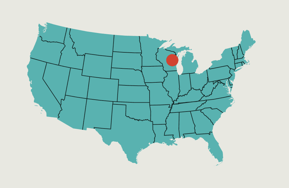 Map of the United States highlighting Appleton's location in Eastern Wisconsin.