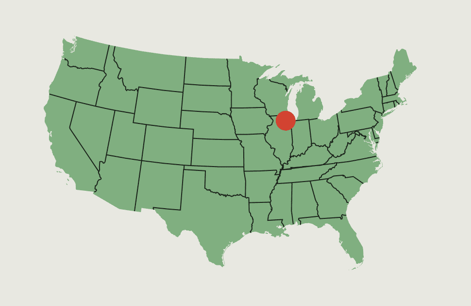 Map of the United States highlighting Naperville's location in North-East Illinois.