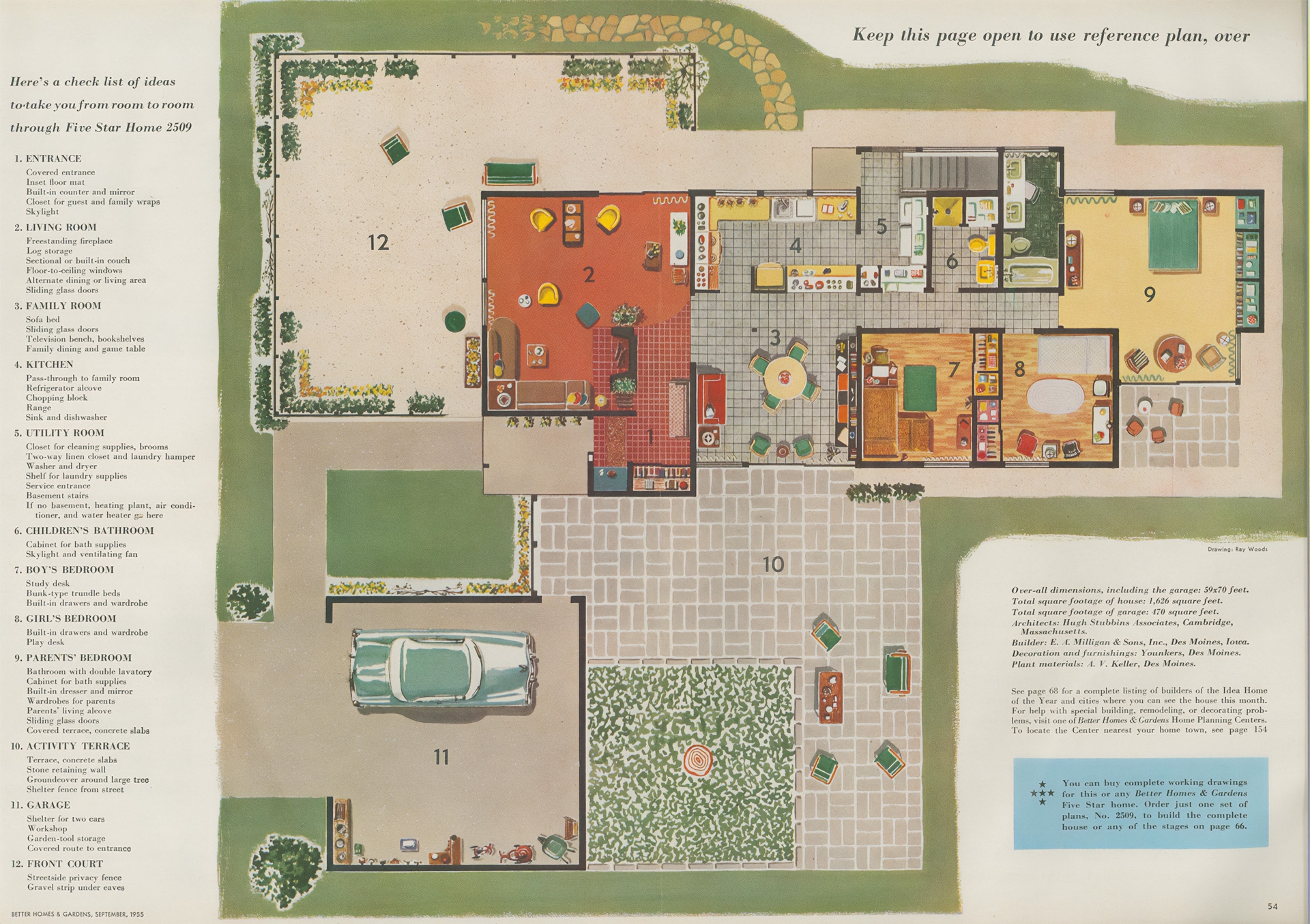 Floor plan of the Charles Shiffler Sons home that appeared in Better Homes and Gardens as the 1955 Idea Home of the Year.