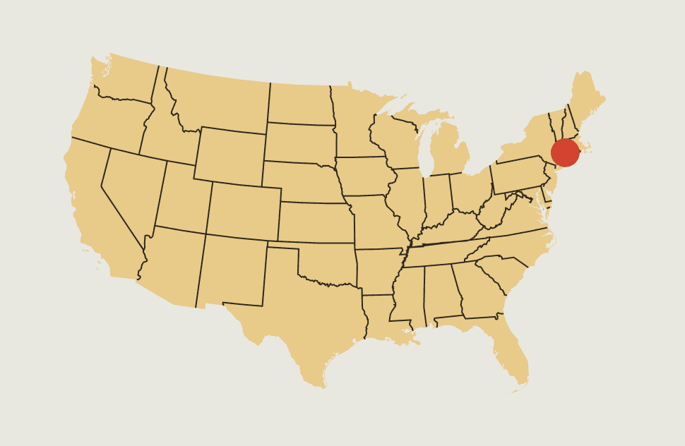 Map of the United States highlighting West Hartford's location in Connecticut.