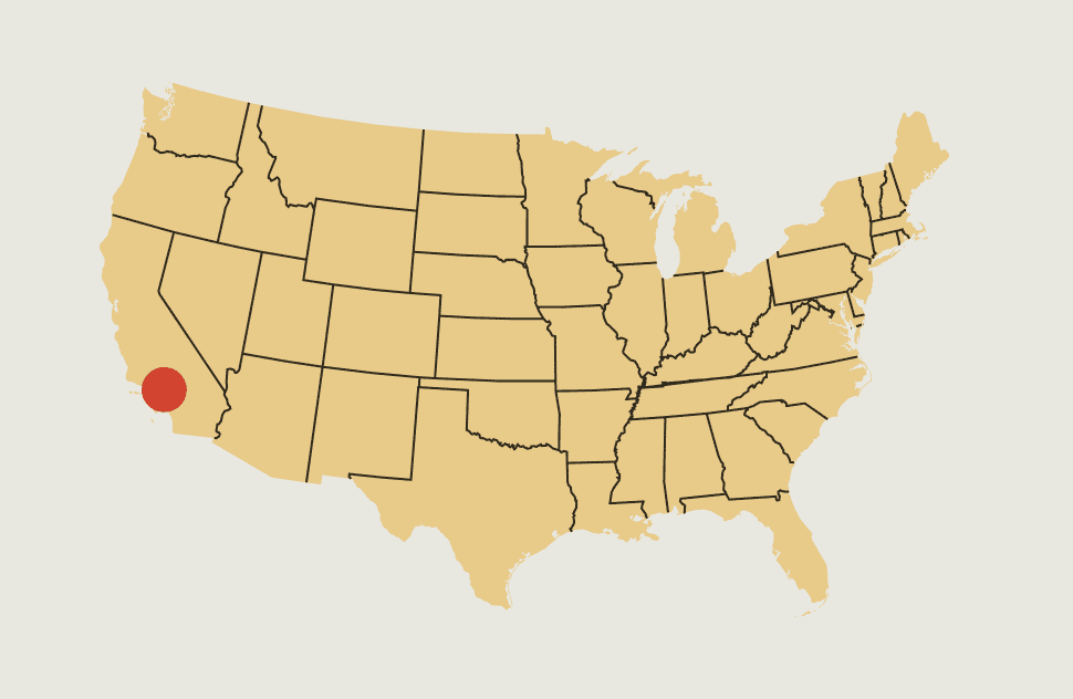 Map of the United States highlighting Brea's location in Southern California.