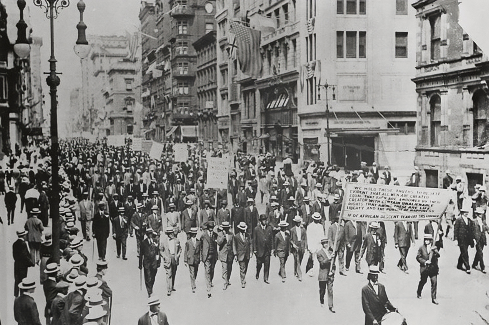 On July 28, 1917, several thousand Black men, women, and children silently walked down Fifth Avenue in New York City in protest of lynchings and the recent East St. Louis riots. The Silent Parade was organized by the NAACP (National Association for the Advancement of Colored People) and increased the group’s visibility.